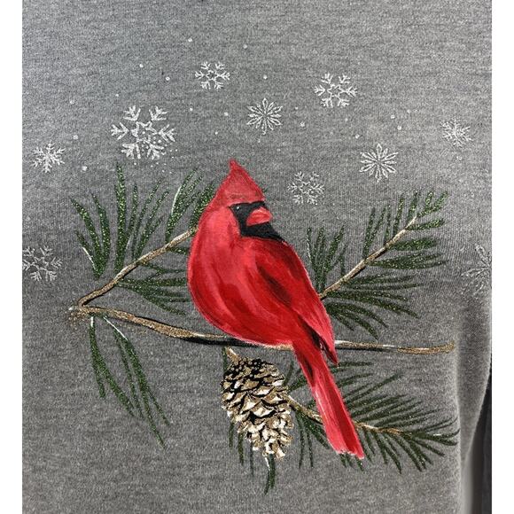 Croft & Barrow Classic Tee Holiday T-Shirt Tee Gray w Cardinal Bird Medium - Picture 3 of 7